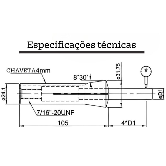 pinça para afiadora universal U3 R8 04 mm