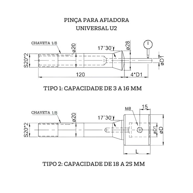 pinça para afiadora universal U2 03 mm