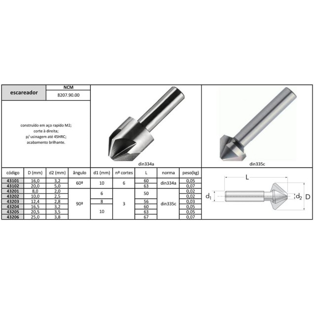 escareador 60° 16 mmx10h din334a