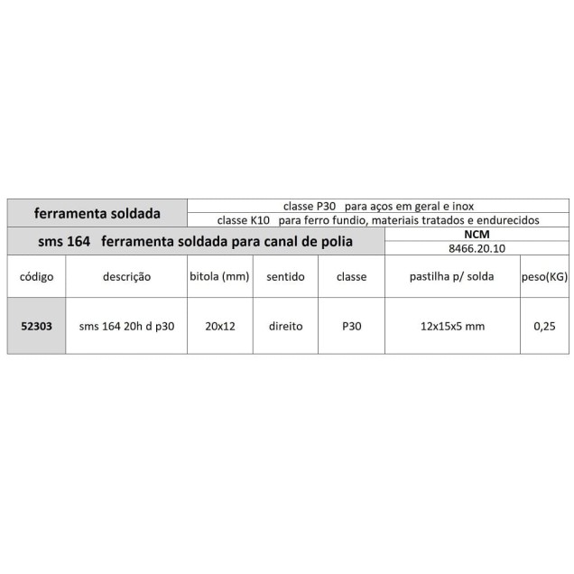 ferramenta soldada sms 164 20h d p30