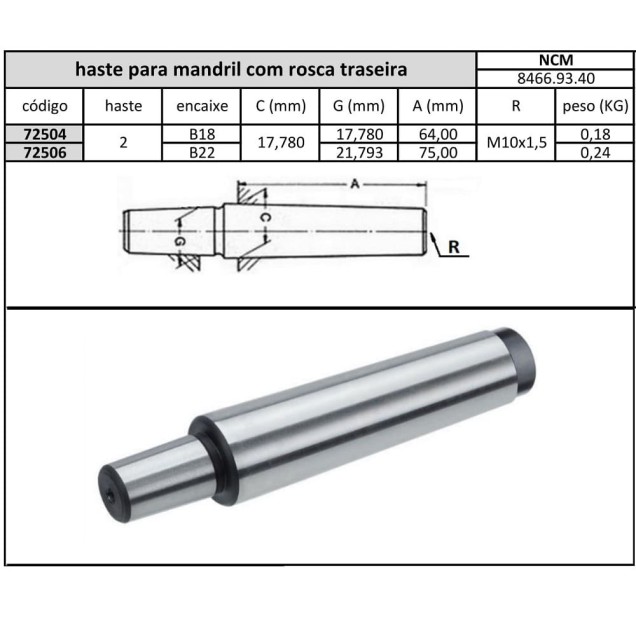 haste para mandril cone morse 5xb16 rosca M20