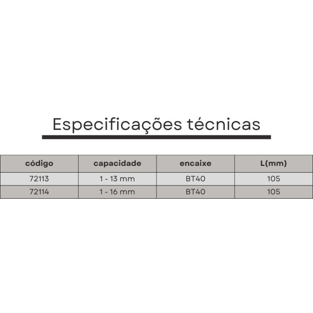 mandril aperto rapido 1 a 13 com cone bt40 integrado