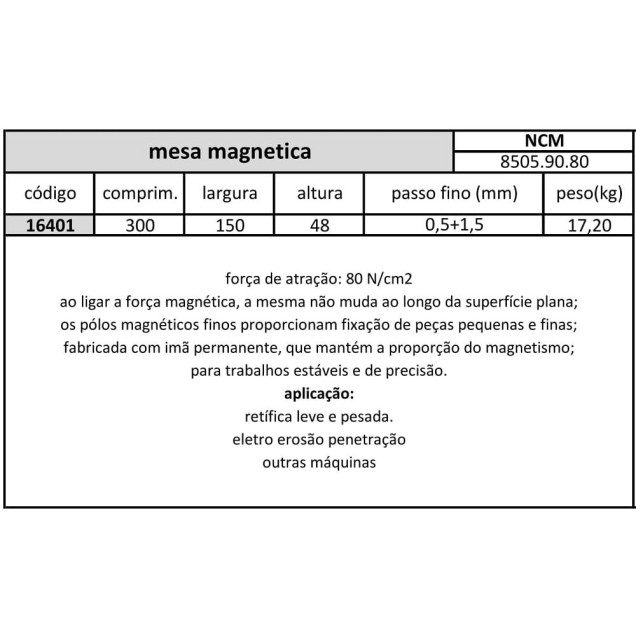 mesa magnetica passo fino 300x150x48 mm