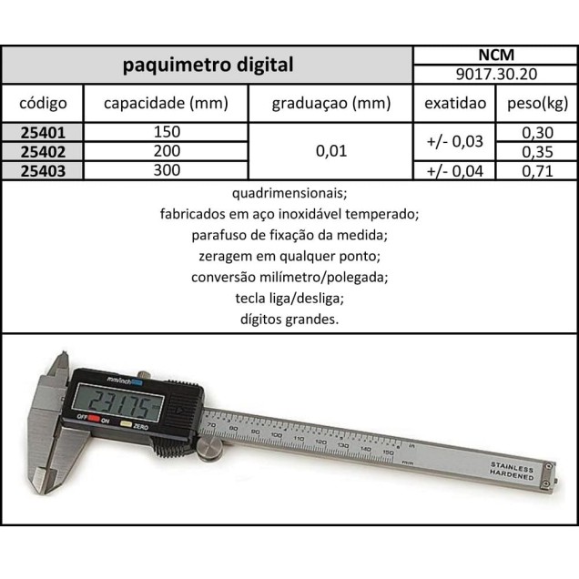 paquimetro digital 300 mmxgraduaçao 0,01 mm